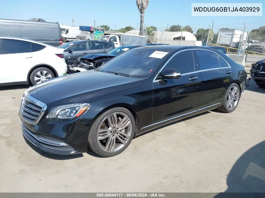 2018 Mercedes-Benz S 450 4Matic VIN: WDDUG6GB1JA403929 Lot: 40044117