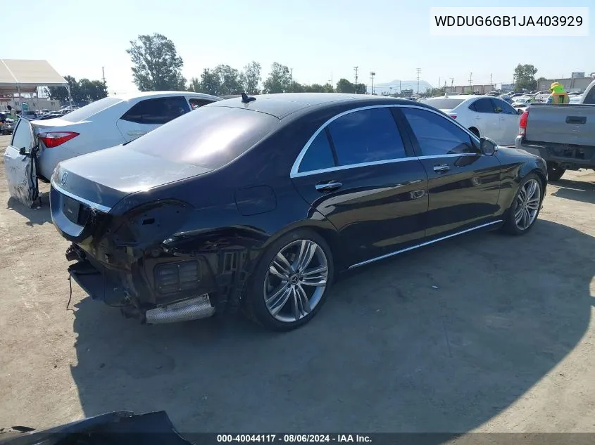 2018 Mercedes-Benz S 450 4Matic VIN: WDDUG6GB1JA403929 Lot: 40044117