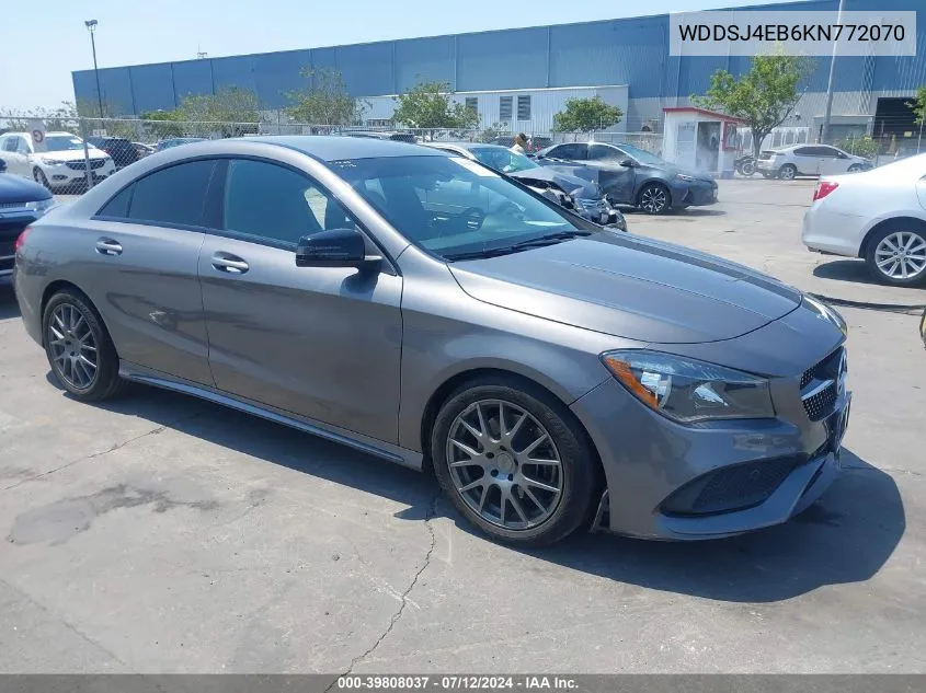 2019 Mercedes-Benz Cla 250 VIN: WDDSJ4EB6KN772070 Lot: 39808037