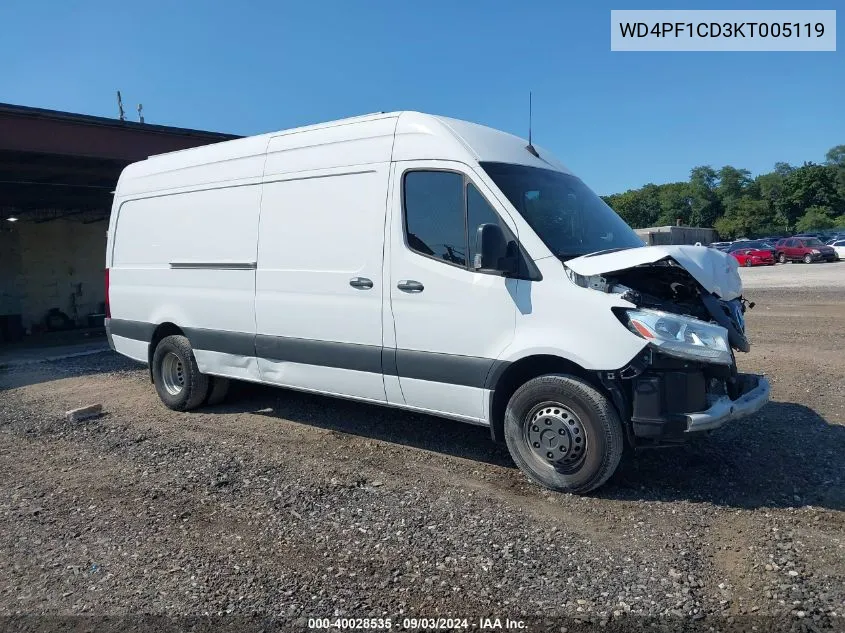 2019 Mercedes-Benz Sprinter 2500 High Roof V6 VIN: WD4PF1CD3KT005119 Lot: 40028535