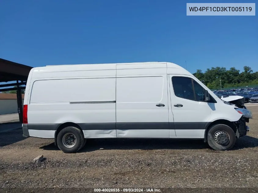 2019 Mercedes-Benz Sprinter 2500 High Roof V6 VIN: WD4PF1CD3KT005119 Lot: 40028535