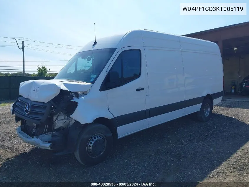 2019 Mercedes-Benz Sprinter 2500 High Roof V6 VIN: WD4PF1CD3KT005119 Lot: 40028535