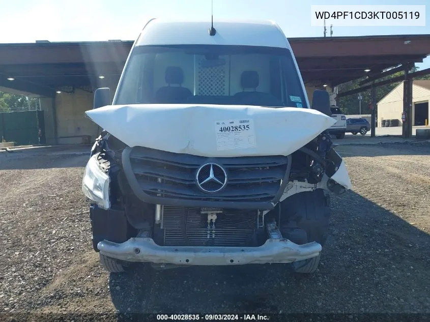 2019 Mercedes-Benz Sprinter 2500 High Roof V6 VIN: WD4PF1CD3KT005119 Lot: 40028535