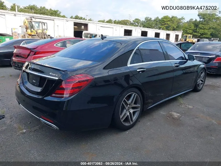 2019 Mercedes-Benz S 560 4Matic VIN: WDDUG8GB9KA475202 Lot: 40173063