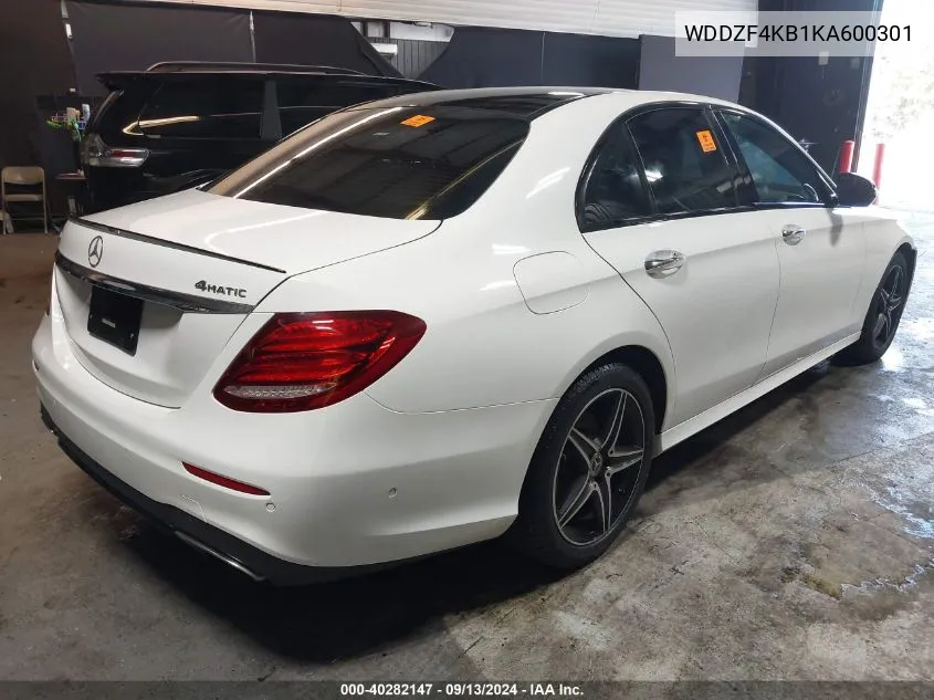 2019 Mercedes-Benz E 300 4Matic VIN: WDDZF4KB1KA600301 Lot: 40282147