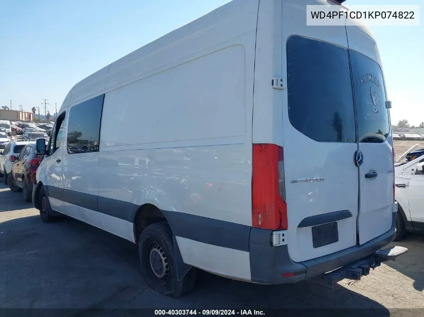 2019 Mercedes-Benz Sprinter 2500 High Roof V6 VIN: WD4PF1CD1KP074822 Lot: 40303744