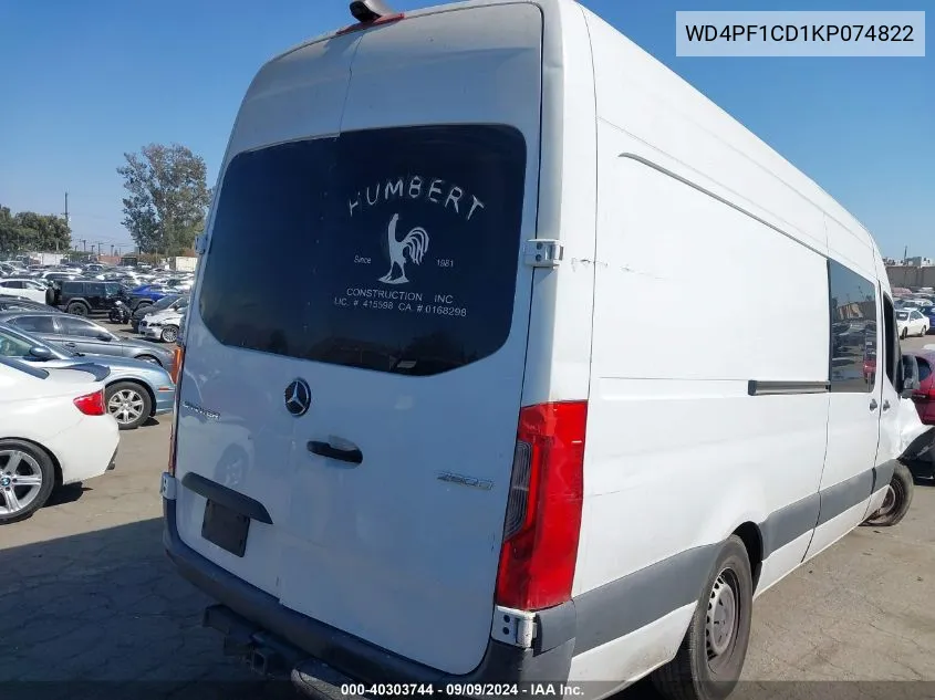 2019 Mercedes-Benz Sprinter 2500 High Roof V6 VIN: WD4PF1CD1KP074822 Lot: 40303744