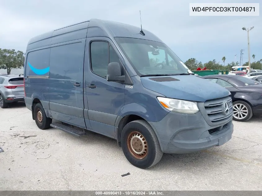 2019 Mercedes-Benz Sprinter 2500 High Roof V6/Standard Roof V6 VIN: WD4PF0CD3KT004871 Lot: 40590413