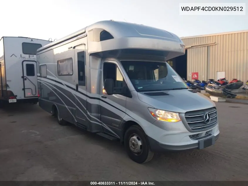 2019 Mercedes-Benz Sprinter 4500 High Roof V6/Standard Roof V6 VIN: WDAPF4CD0KN029512 Lot: 40833311