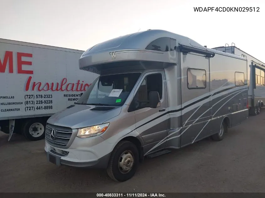 2019 Mercedes-Benz Sprinter 4500 High Roof V6/Standard Roof V6 VIN: WDAPF4CD0KN029512 Lot: 40833311