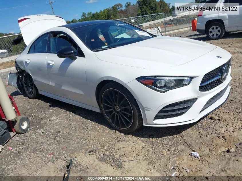 2021 Mercedes-Benz Cla 250 VIN: W1K5J4GB4MN152122 Lot: 40594914