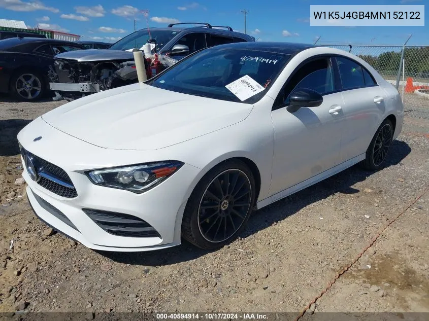 2021 Mercedes-Benz Cla 250 VIN: W1K5J4GB4MN152122 Lot: 40594914