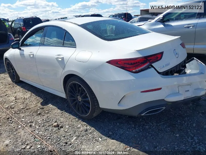 2021 Mercedes-Benz Cla 250 VIN: W1K5J4GB4MN152122 Lot: 40594914