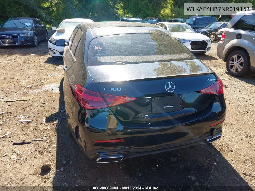 2022 Mercedes-Benz C 300 4Matic VIN: W1KAF4HB7NR019153 Lot: 40089904