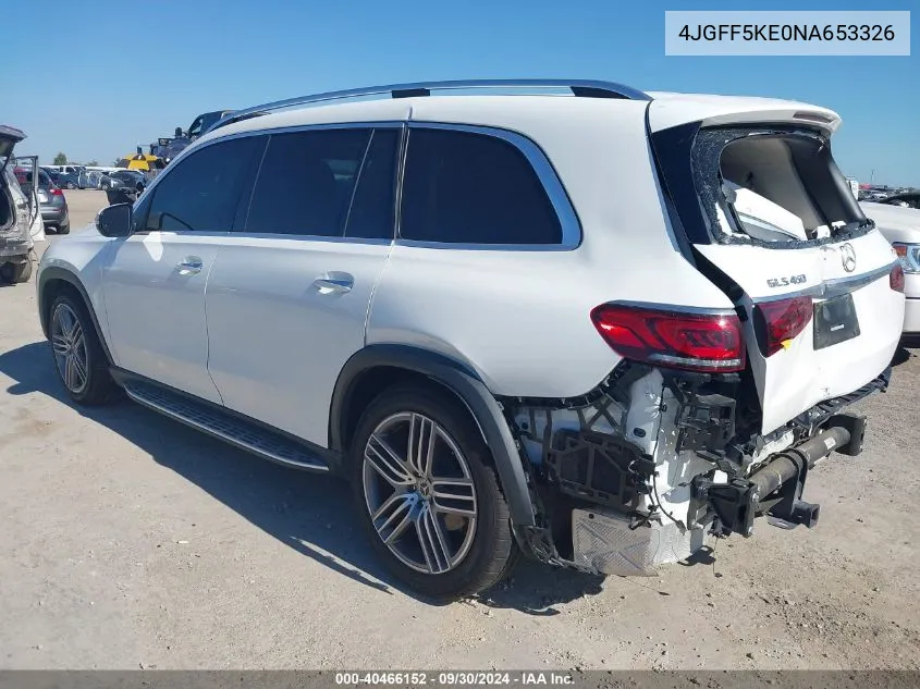 2022 Mercedes-Benz Gls 450 4Matic VIN: 4JGFF5KE0NA653326 Lot: 40466152