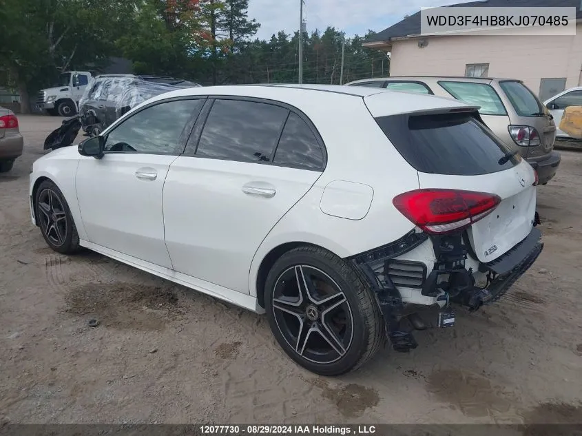 2019 Mercedes-Benz A 250 4Mtic VIN: WDD3F4HB8KJ070485 Lot: 12077730