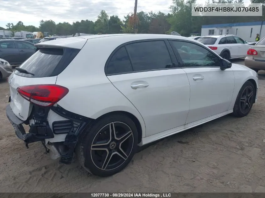 2019 Mercedes-Benz A 250 4Mtic VIN: WDD3F4HB8KJ070485 Lot: 12077730