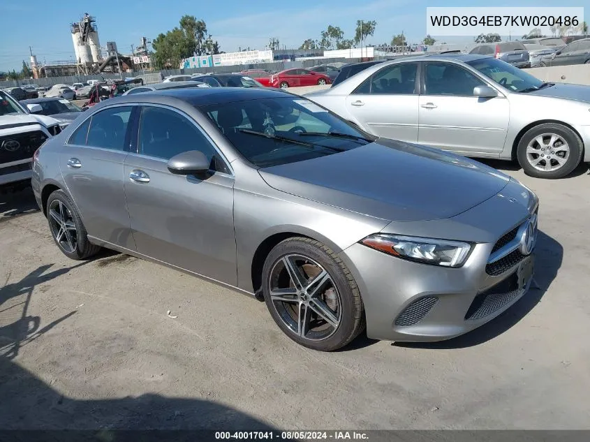 2019 Mercedes-Benz A 220 VIN: WDD3G4EB7KW020486 Lot: 40017041