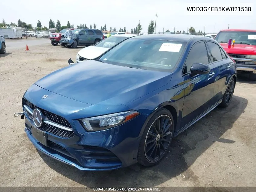 2019 Mercedes-Benz A 220 VIN: WDD3G4EB5KW021538 Lot: 40185425