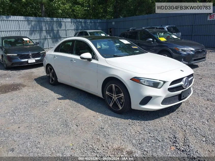 2019 Mercedes-Benz A 220 4Matic VIN: WDD3G4FB3KW000783 Lot: 40285261