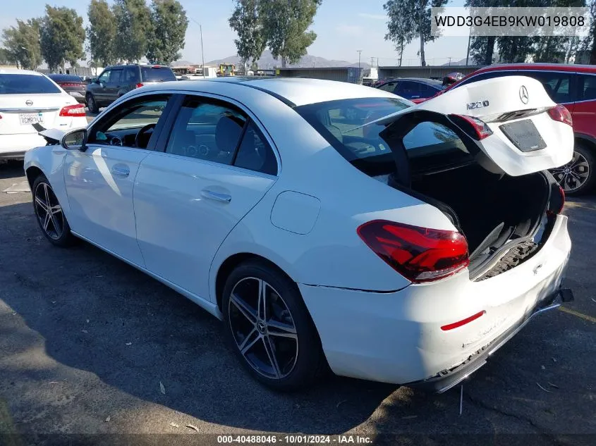 2019 Mercedes-Benz A 220 VIN: WDD3G4EB9KW019808 Lot: 40488046