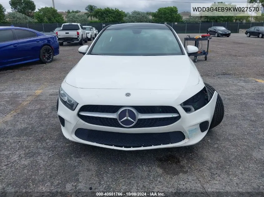 2019 Mercedes-Benz A 220 VIN: WDD3G4EB9KW027570 Lot: 40551766