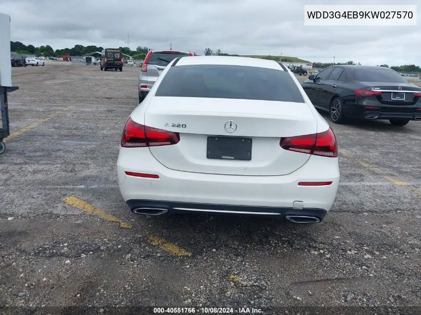 2019 Mercedes-Benz A 220 VIN: WDD3G4EB9KW027570 Lot: 40551766