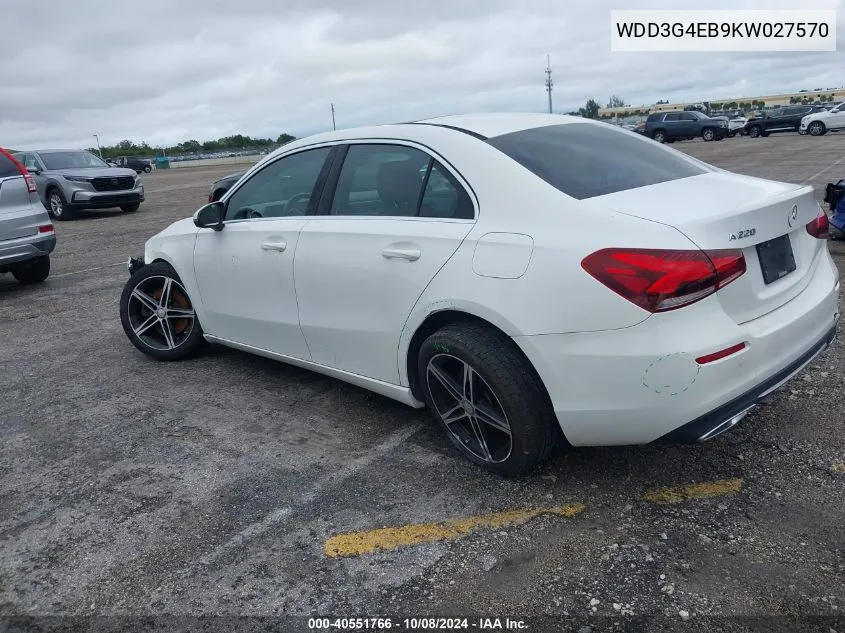 2019 Mercedes-Benz A 220 VIN: WDD3G4EB9KW027570 Lot: 40551766