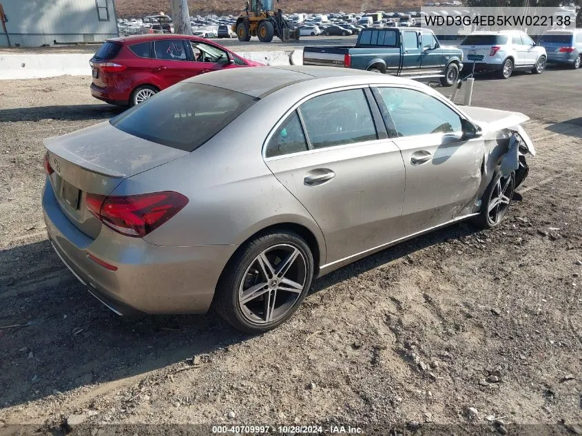 2019 Mercedes-Benz A 220 VIN: WDD3G4EB5KW022138 Lot: 40709997