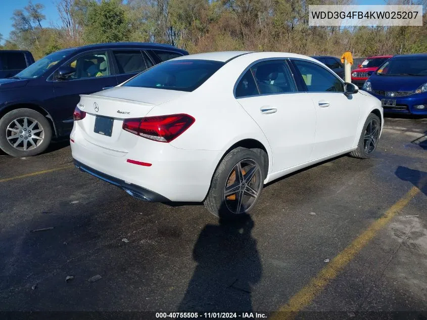 2019 Mercedes-Benz A 220 4Matic VIN: WDD3G4FB4KW025207 Lot: 40755505