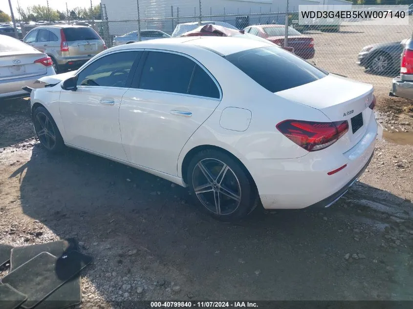 2019 Mercedes-Benz A 220 VIN: WDD3G4EB5KW007140 Lot: 40799840