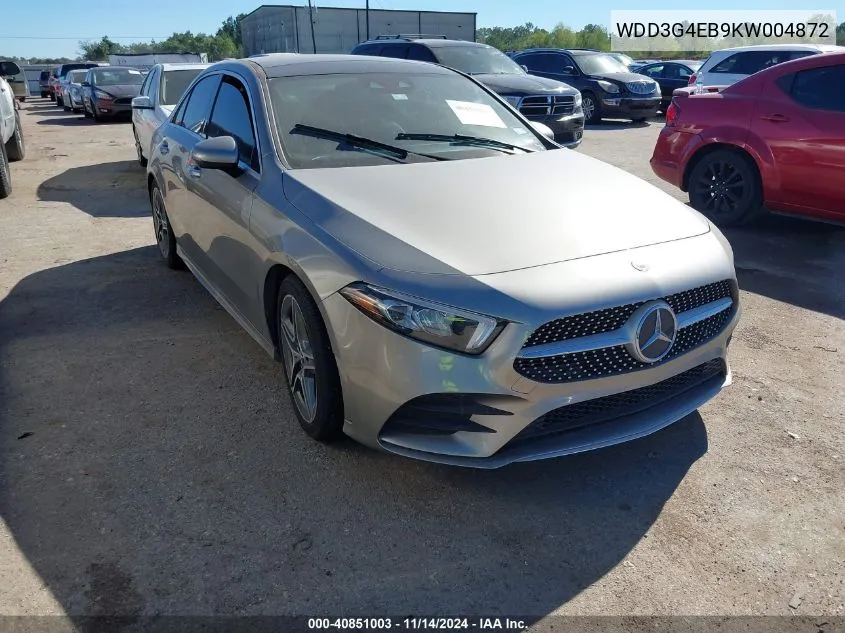 2019 Mercedes-Benz A 220 VIN: WDD3G4EB9KW004872 Lot: 40851003