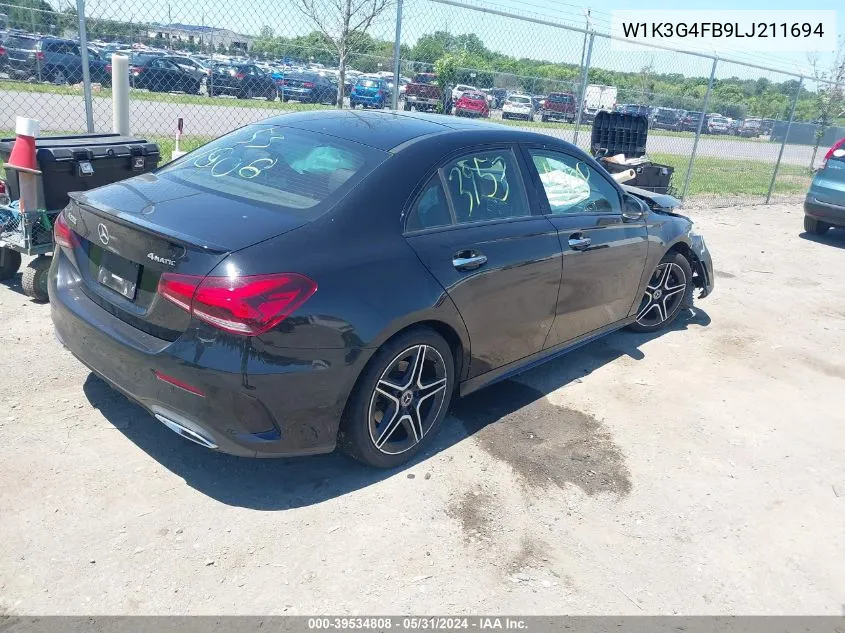 2020 Mercedes-Benz A 220 4Matic VIN: W1K3G4FB9LJ211694 Lot: 39534808