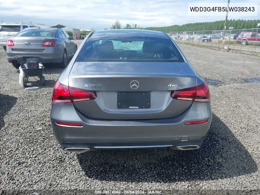 2020 Mercedes-Benz A 220 4Matic VIN: WDD3G4FB5LW038243 Lot: 39574860