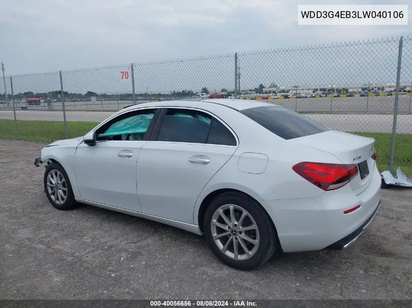 2020 Mercedes-Benz A 220 VIN: WDD3G4EB3LW040106 Lot: 40056656