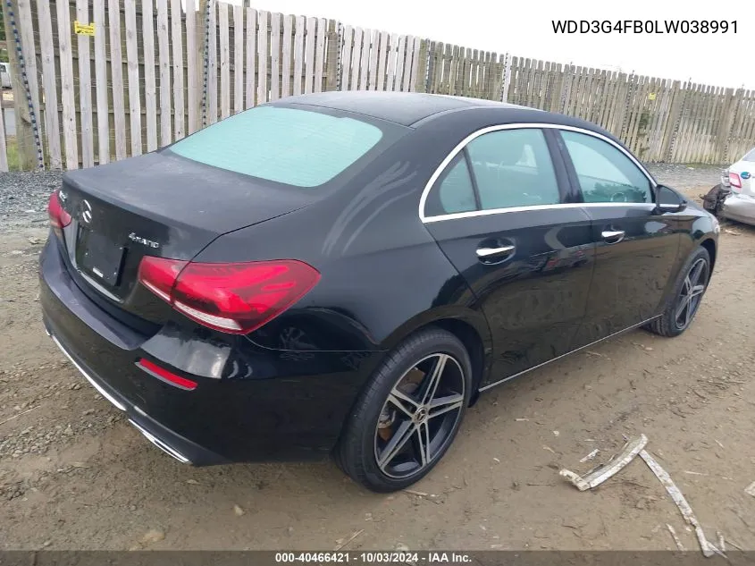 2020 Mercedes-Benz A 220 4Matic VIN: WDD3G4FB0LW038991 Lot: 40466421