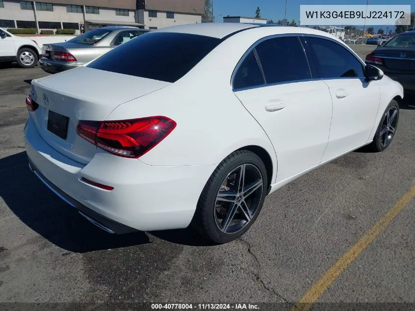 2020 Mercedes-Benz A 220 VIN: W1K3G4EB9LJ224172 Lot: 40778004