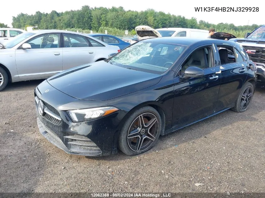 2022 Mercedes-Benz A-Class VIN: W1K3F4HB2NJ329928 Lot: 12062369