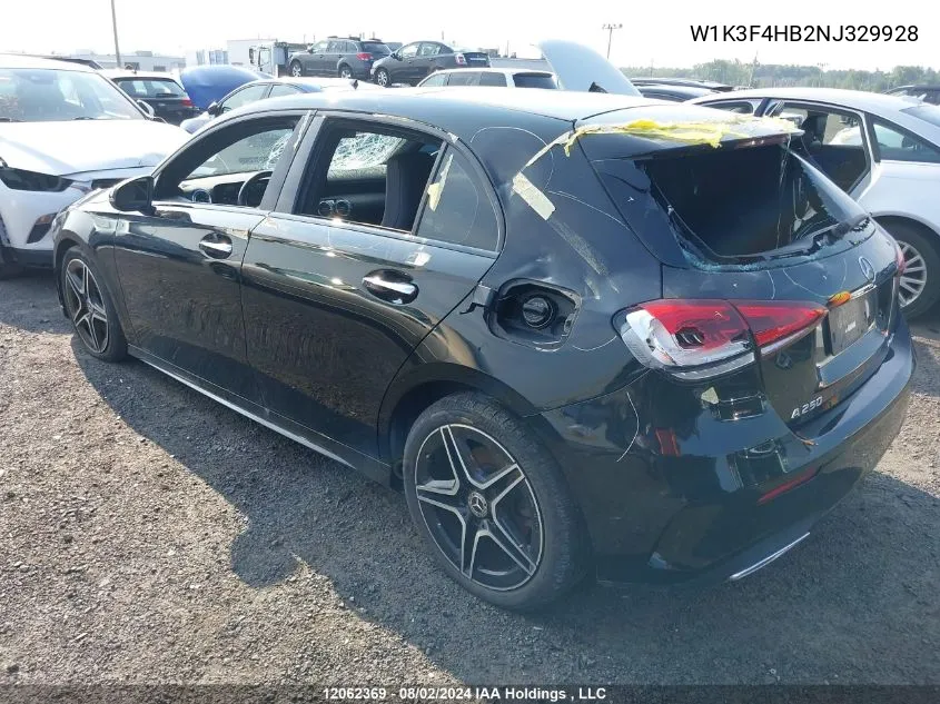 2022 Mercedes-Benz A-Class VIN: W1K3F4HB2NJ329928 Lot: 12062369