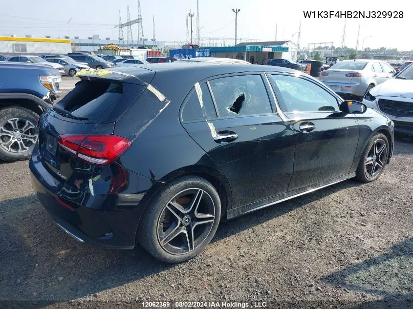 2022 Mercedes-Benz A-Class VIN: W1K3F4HB2NJ329928 Lot: 12062369