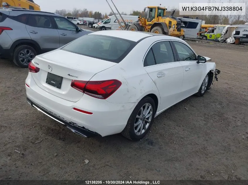 2022 Mercedes-Benz A-Class VIN: W1K3G4FB7NJ338804 Lot: 12138205