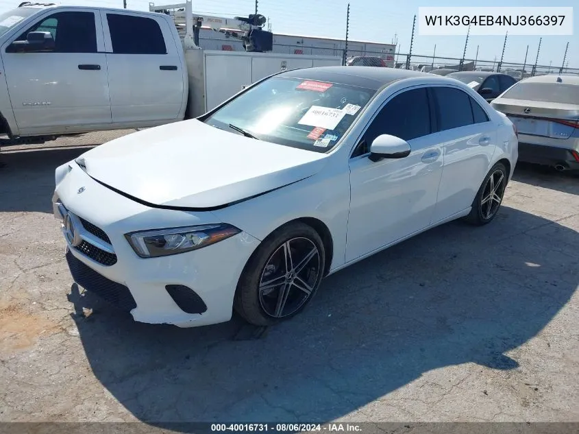 2022 Mercedes-Benz A 220 VIN: W1K3G4EB4NJ366397 Lot: 40016731