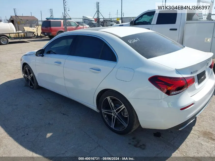 2022 Mercedes-Benz A 220 VIN: W1K3G4EB4NJ366397 Lot: 40016731