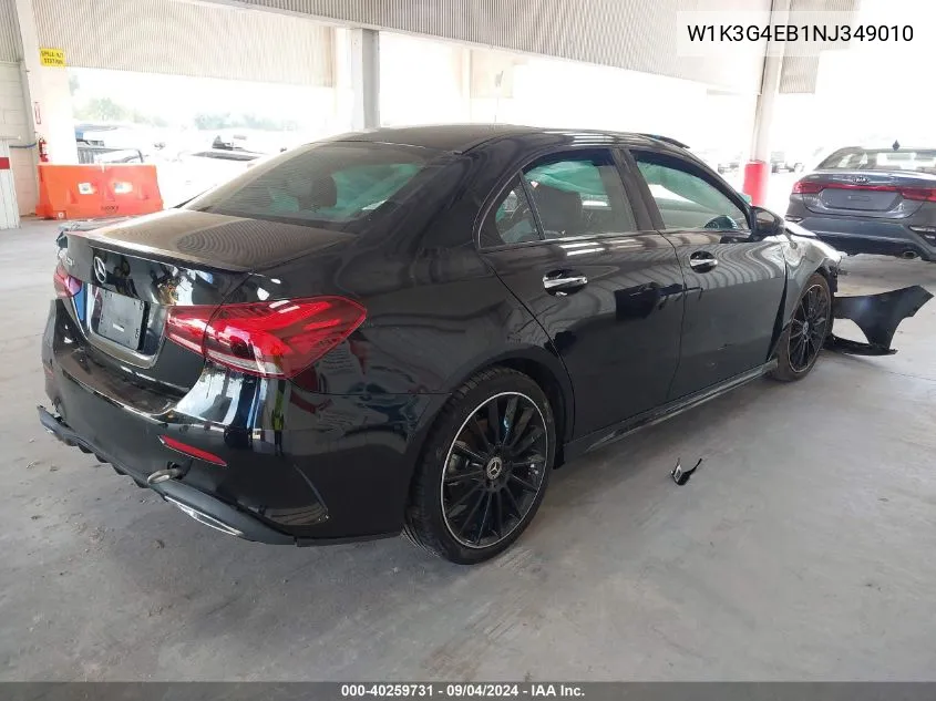 2022 Mercedes-Benz A 220 VIN: W1K3G4EB1NJ349010 Lot: 40259731