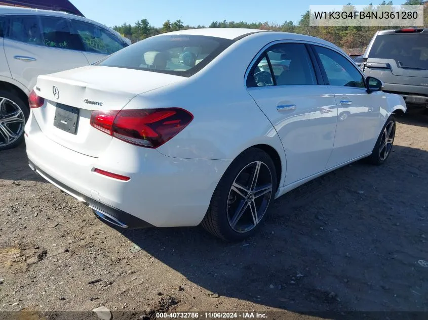 2022 Mercedes-Benz A 220 4Matic VIN: W1K3G4FB4NJ361280 Lot: 40732786