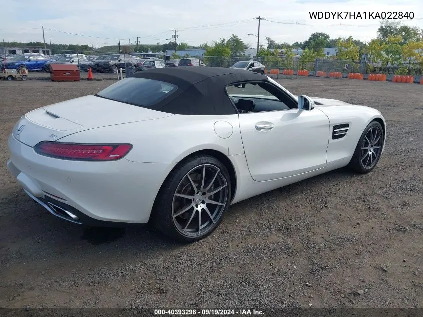 2019 Mercedes-Benz Amg Gt VIN: WDDYK7HA1KA022840 Lot: 40393298