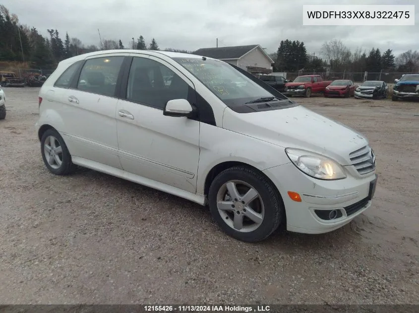 2008 Mercedes-Benz B-Class VIN: WDDFH33XX8J322475 Lot: 12155426