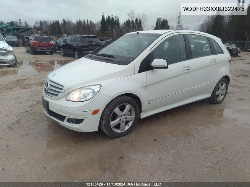 2008 Mercedes-Benz B-Class VIN: WDDFH33XX8J322475 Lot: 12155426