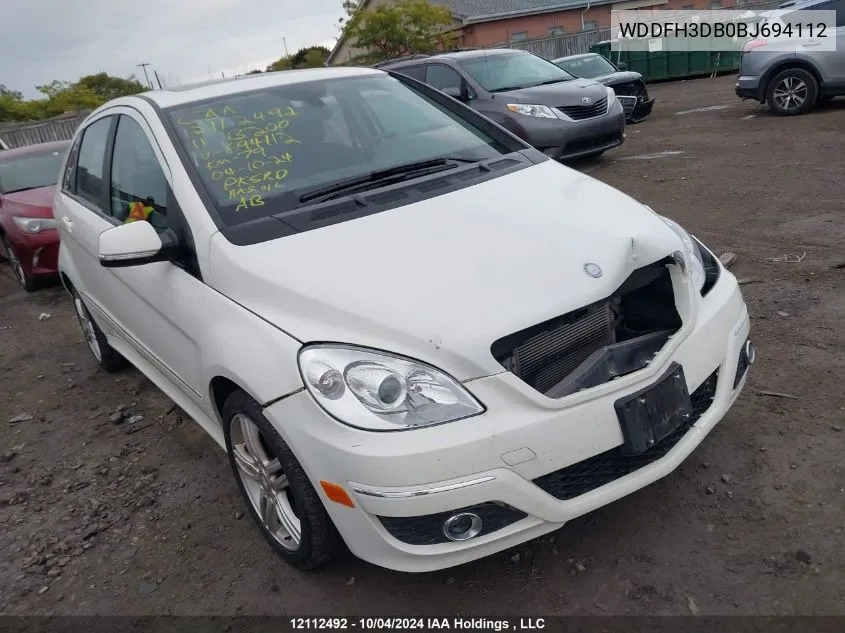 2011 Mercedes-Benz B-Class VIN: WDDFH3DB0BJ694112 Lot: 12112492