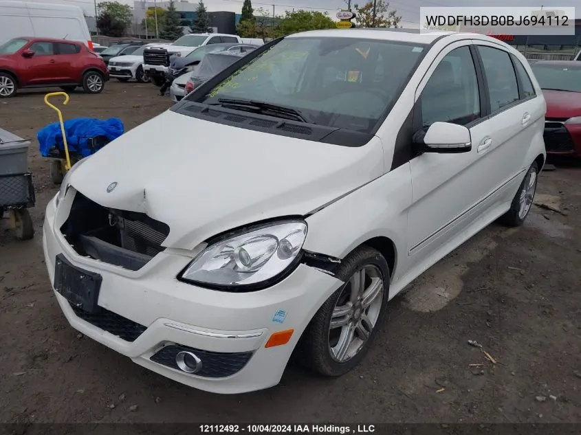 2011 Mercedes-Benz B-Class VIN: WDDFH3DB0BJ694112 Lot: 12112492